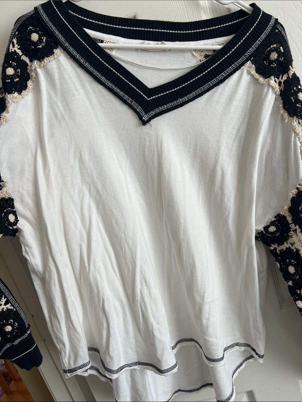 We the Free Oceanside Long Sleeve- Black and White Crochet sleeves - Picture 6 of 6
